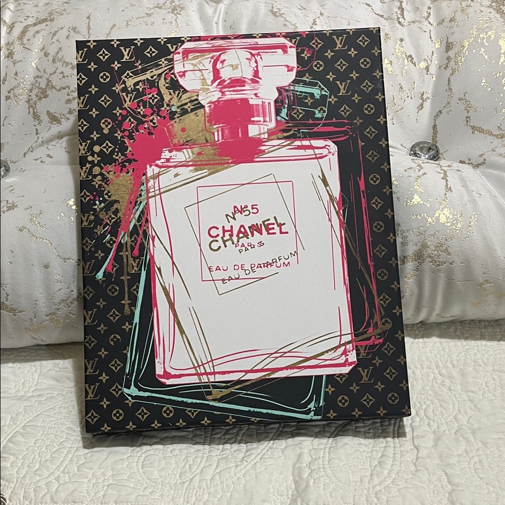 Source Unknown Pink and Gold Perfume Bottle Art